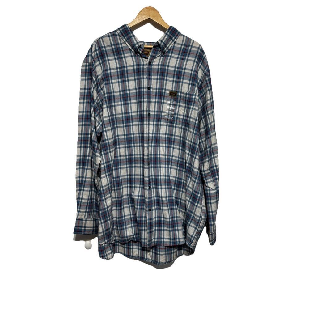 Foundry Supply Mens 2XLT Blue Plaid Button Down Long Sleeve Shirt Work Country